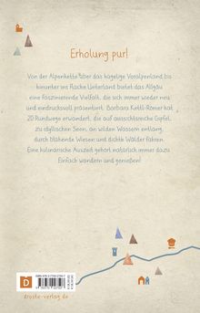 "Erholung pur!" und Beschreibungen von Wanderwegen im Allgäu. Illustration mit bunten Symbolen wie Berge und Häuser.