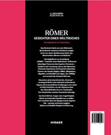 Auf schwarzem Hintergrund steht groß: "RÖMER – GESICHTER EINES WELTREICHES". Dazu begleitende Texte zur Ausstellung.