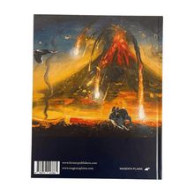 www.hirmerpublishers.com, www.magentaplains.com; Illustration eines Vulkans mit Lava, einem fliegenden Vogel und einem Hasen.
