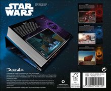 „Star Wars“, „starwars.com“, „Black One“, „Dwarf Spider Droid“, „Sandcrawler“. Bilder von Star Wars Szenen und einem Kalender.