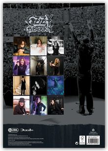 Text: "OZZY OSBOURNE". Fotos von einem Mann in verschiedenen Szenen, hinten vor Publikum.