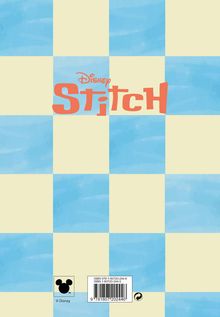 „Disney Stitch“ in orange. ISBN oben und unten: 978-1-80720-244-6. Hellblau-beiger Schachbrett-Hintergrund.