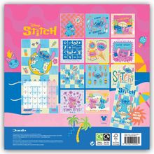 "Disney Stitch, January 2024", Illustrationen von Stitch an einem Strand mit Eis, Sonnenschirm und Palmen auf buntem Hintergrund.