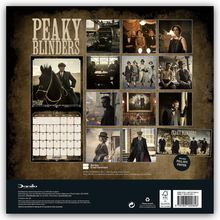 "PEAKY BLINDERS" steht oben groß geschrieben. Darunter sind Fotos von Szenen und Personen aus der Serie. Ein Kalender ist ebenfalls sichtbar.