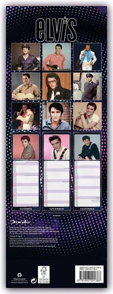 "elvis" steht oben, darunter Fotos von Elvis in verschiedenen Posen. Kalendermonate Oktober bis Dezember mit Daten.