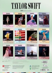 "TAYLOR SWIFT 2027 OFFICIAL CALENDAR" oben. Darunter zwölf Bilder in drei Reihen, jeweils für einen Monat des Jahres.