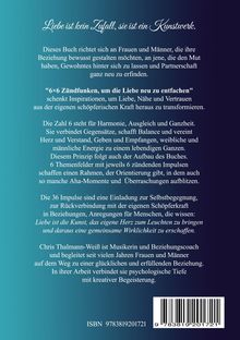 Ein Buchrücken mit einem Zitat über Liebe als Kunstwerk, einer Beschreibung des Inhalts und Informationen zur Autorin.