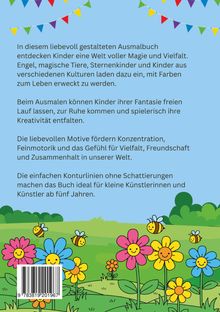 Ein liebevoll gestaltetes Ausmalbuch mit Blumen, Bienen und Wiese, ideal für Kinder ab fünf Jahren.