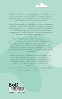Ein blaugrüner Hintergrund mit einem weißen Wolken-Logo oben. Viel Text beschreibt ein Buch über persönliche Entwicklung.
