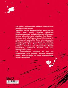 Ein roter Hintergrund mit weißen und schwarzen Spritzern. Text erklärt die Bedeutung und Herausforderungen der Rentensicherheit. Unten links ist ein Barcode mit Preisen.