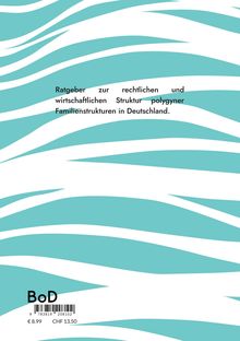 Ratgeber zu polygynen Familienstrukturen. Hintergrund: türkis-weiße Streifen, unten Preisangaben und ein Barcode.
