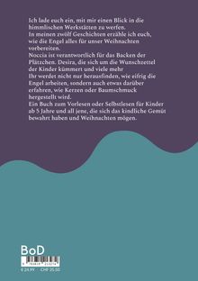 Einladung zum Blick in himmlische Werkstätten mit Geschichten über Engel und Weihnachten. Farbige Wellenform unten.