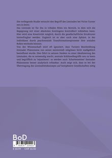 Text über die Neubeurteilung des Liminalen bei Victor Turner. Unten Barcode, BoD-Logo, Preise in Euro und CHF.