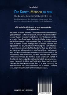 Titel: "Die Kunst, Mensch zu sein". Autor: Frank Geipel. Beschreibung über menschliche Illusionen. Blau-schwarzer Hintergrund.