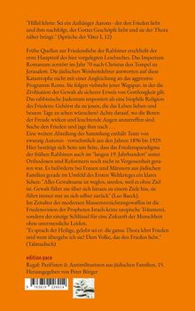 Oranges Cover mit folgenden Texten: Zitate über Frieden und Thora, ein Buch über jüdische Pazifisten, Reihe von Peter Bürger.