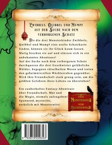 Buchtitel: "Zwibbels, Quibbel und Mumpf auf der Suche nach dem verborgenen Schatz." Illustration einer Schatzkarte.