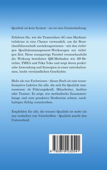 "Qualität ist kein System - sie ist eine Geisteshaltung." Hintergrund: Blau mit einem Barcode unten.