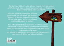 Text über Freundschaft und Abenteuer von Panda Kira und Löwe Paul. Illustration: Holzschild mit Seilbahnzeichnung.
