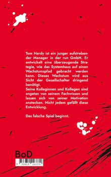 Roter Hintergrund mit schwarzem Barcode und weißem Text über Tom Hardy, einem Manager und einem falschen Spiel.