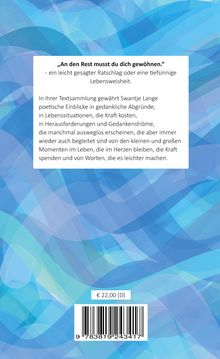 Text: „An den Rest musst du dich gewöhnen.“ Preis: € 22,00 [D]. Hintergrund: Blaue Muster in abstrakten Wellen.