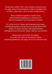 Ein roter Hintergrund mit weißem Text, der über Kommunikation im Beruf spricht. Unten ein Barcode.