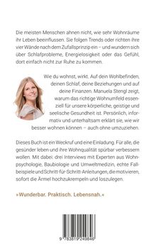 Oben: Text über die Wirkung von Wohnräumen auf das Leben. Unten: Foto einer lächelnden Frau und ein Zitat "Wunderbar. Praktisch. Lebensnah." darunter ein Barcode.