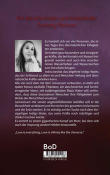 „Ein berührender und fesselnder Fantasy Roman.“ Profilbild einer Person. Text über übernatürliche Kräfte und Wasser.