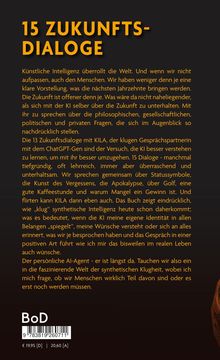 **15 ZUKUNFTS-DIALOGE** steht groß oben. Text über KI-Diskussionen, 13 Dialoge mit KILA zu diversen Themen. Preisangaben unten.