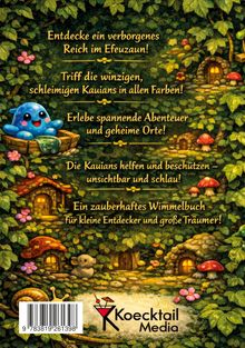 Texte über Kauians und Abenteuer. Hintergrund: verschlungener Efeu mit Pilzen, kleinen Häuschen und einer Schnecke. Unten Logo von Koecktail Media.