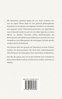 Texte über Maschinen, Bewusstsein und Sprache. Philosophische Erkundung der digitalen Zeit. ISBN zeigt Zahlenreihe.