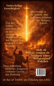 Text: "Gottes heilige Gerechtigkeit führt hinein in die ernsten, aber heilsamen Stimmen der Heiligen Schrift." 

Szene: Eine dramatische Landschaft mit einem Mann, der gegen einen leuchtenden Himmel aufschaut.