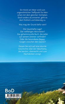 Text beschreibt ein lebendiges Hotel am Meer. Unten das Meer und Pflanzen, rechts eine Klippe. Unten „BoD“ und Barcode.