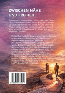 "ZWISCHEN NÄHE UND FREIHEIT" beschreibt Beziehungen. Illustration: Personen auf verschlungenem Pfad bei Sonnenuntergang.