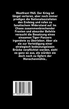 Text über die Situation an der Westfront 1945, gefolgt von einem Strichcode unten. Hintergrund in Schwarz.