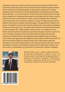 Ein Text beschreibt die Erfahrungen eines West-Berliner Geschäftsmanns während der deutschen Wiedervereinigung. Darunter ein Barcode.