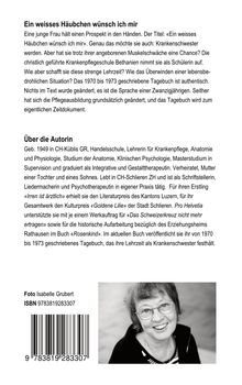 "Ein weisses Häubchen wünsch ich mir" ist der Titel. Es folgen Beschreibungen des Inhalts und Informationen über die Autorin.