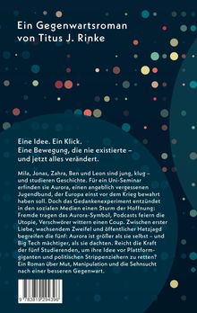 "Ein Gegenwartsroman von Titus J. Rinke. Eine Idee. Ein Klick. Eine Bewegung, die nie existierte – und jetzt alles verändert."  
Der Hintergrund hat bunte, punktförmige Muster in verschiedenen Größen.