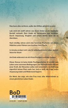 Text über Lales Überlebens- und Befreiungsgeschichte, Hintergrund mit Palmen und einem warmen Farbverlauf.