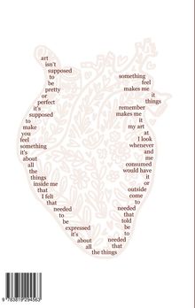 Texte über ein Herz verteilt: „Art isn't supposed to be pretty or perfect...“

Illustration eines Herzens mit floralen Mustern.