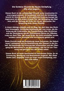 Text beschreibt ein kosmisches Erwachensbuch. Hintergrund: goldene geometrische Formen auf dunkelblauem Grund.