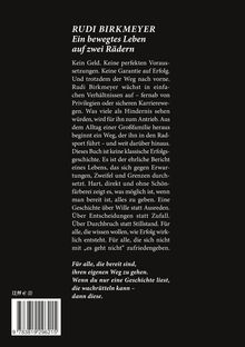 Titel: "RUDI BIRKMEYER Ein bewegtes Leben auf zwei Rädern". Text über Entschlossenheit und Erfolg trotz Widrigkeiten. Preis: 13,99 €.