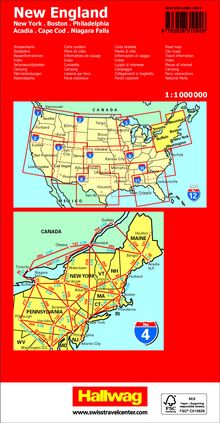 Hallwag Strassenkarte USA, New England 1:1 Mio., Karten