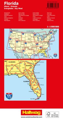 Titel: Florida. Städte: Miami, Orlando, Everglades, Key West. Straßenkarte und Stadtpläne. Rote und gelbe Karte.
