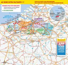 „DEINE EXTRA FALTKARTE“ oben links in kräftigem Rot. Es zeigt eine farbenfrohe Landkarte von Belgien mit Städten und Routen.