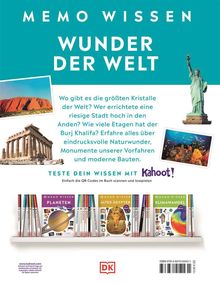 MEMO WISSEN: WUNDER DER WELT. Frage zu Naturwundern und Bauwerken. "Teste dein Wissen mit Kahoot!" Bücherregal darunter.