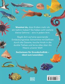 Text: Wusstest du, dass Kraken mehr als ein Gehirn haben? Sie haben acht weitere kleine Gehirne – eins in jedem Arm.

Das Bild zeigt Meerestiere und ein Logo.