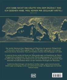 Zitat von Marco Polo: "Ich habe nicht die Hälfte von dem erzählt, was ich gesehen habe, weil keiner mir geglaubt hätte." Darunter eine Karte Europas mit historischen Routen und ein DK-Logo.