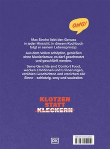 OMG! Max Strohe liebt Genuss ohne Manierismus. "Klotzen statt kleckern" hebt sich orange auf lila Vordergrund ab. DK Logo.