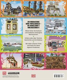 20 Bauwerke und Maschinen in Minecraft nachgebaut. Bilder von detailreichen Strukturen und Gebäuden, Minecraft-Logo.