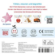 "Fühlen, staunen und begreifen. 11 Fühl-Elemente für Schlafenszeit. Fördert Motorik und Sinneswahrnehmung." 

Ein Stern als Spieluhr ist neben Kinderbüchern abgebildet.